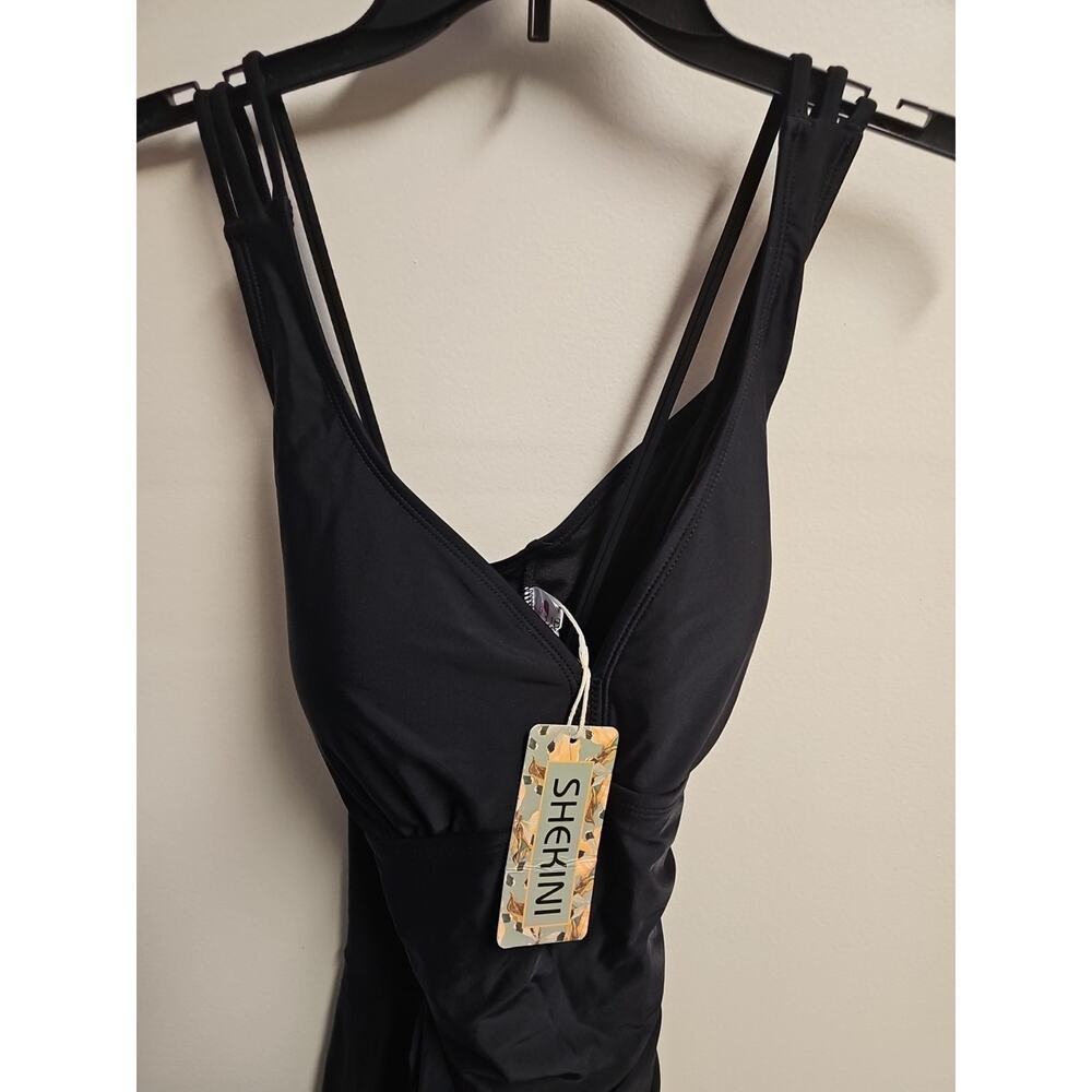 Shekini Crisscross Swimdress One Piece Skirt Swimsuit Tummy Control Black XL NWT - Picture 4 of 7